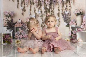 Cute twins at their 1st birthday photoshoot