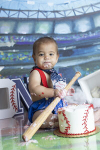 Baseball themed cake smash with 12 month old boy