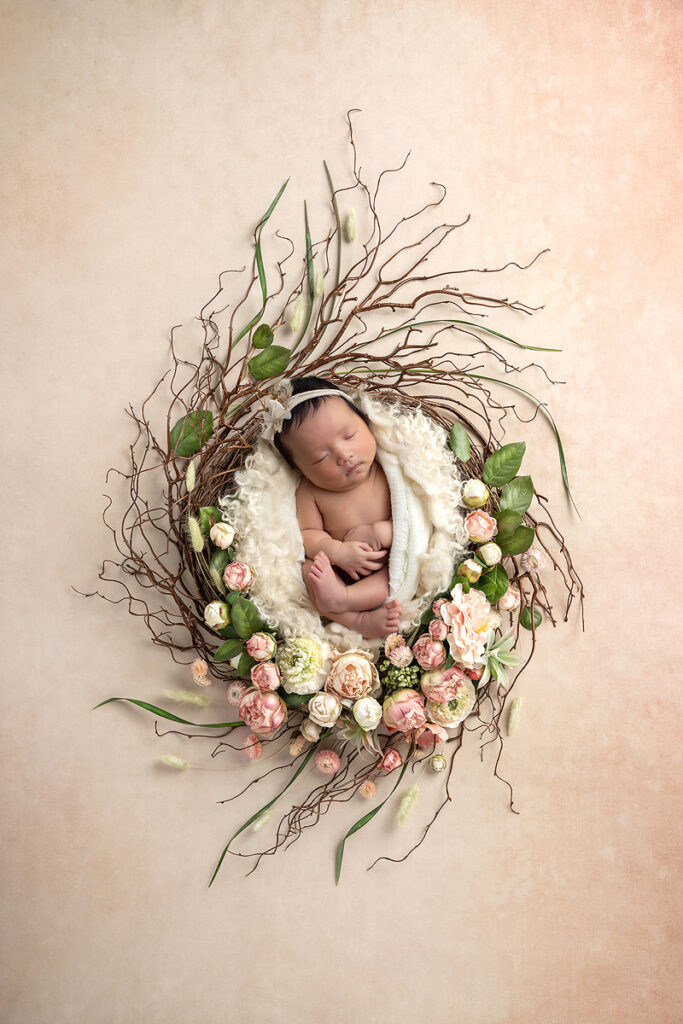 Newborn girl with florals