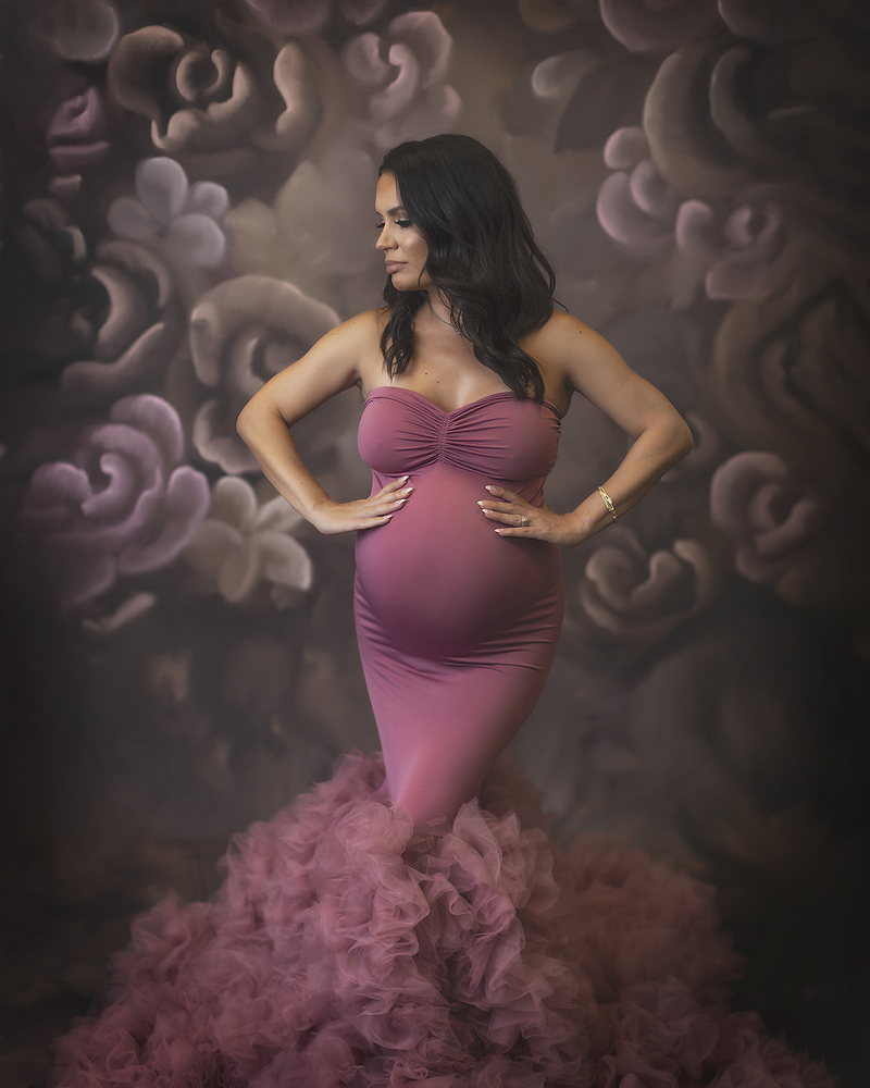 Pregnant woman in pink gown