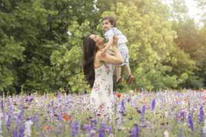 Mother and son in Dallas wildflowers