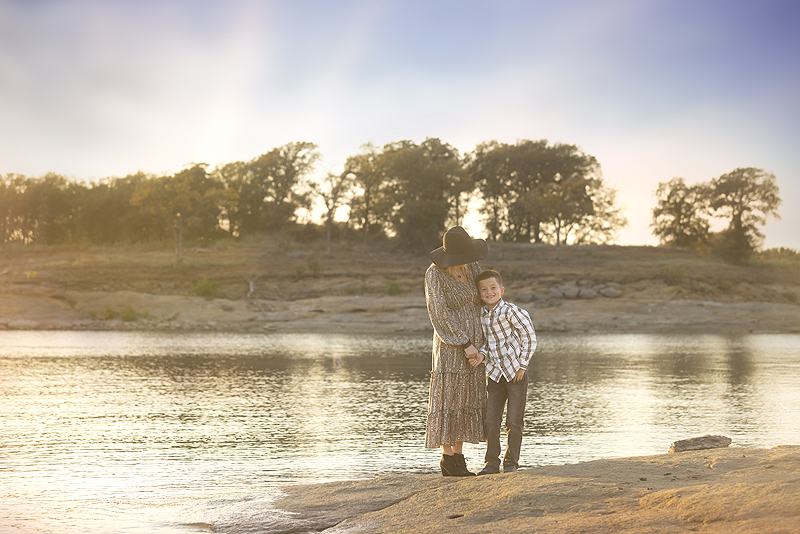 mother and son at the lake